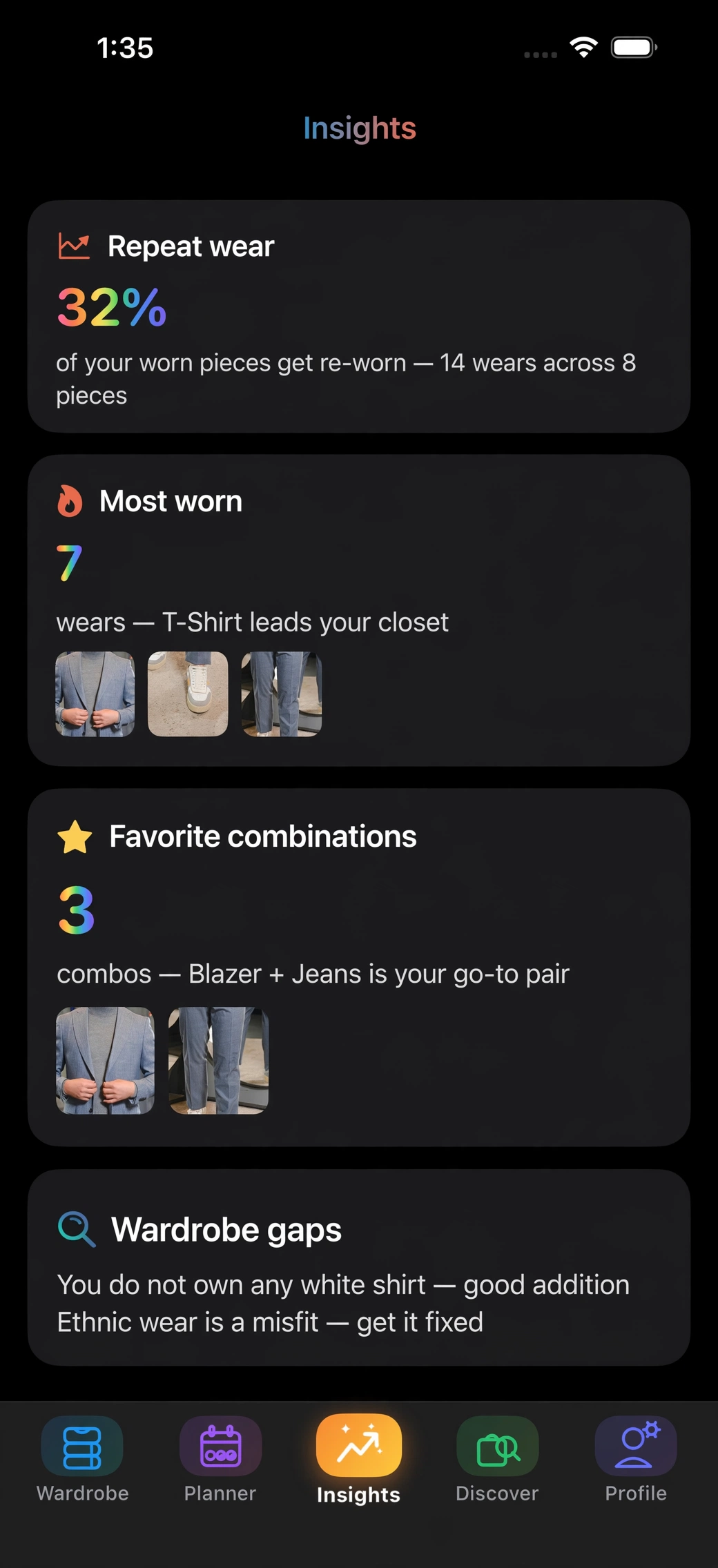 DressClan premium insights with wear statistics and most-worn pieces